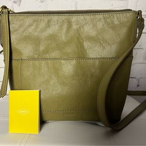Fossil Olive Green Leather Crossbody Purse